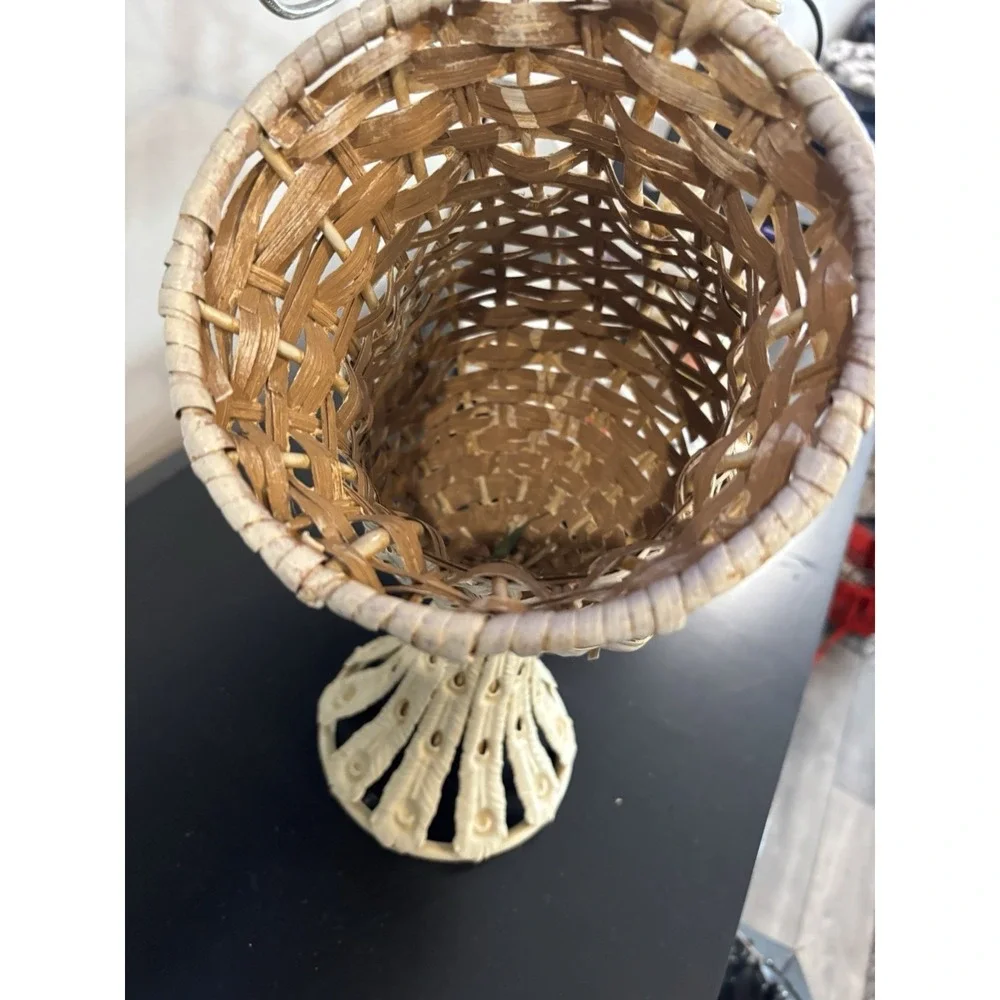 off white Metal Unique Basket With Handle Approximately 19.5